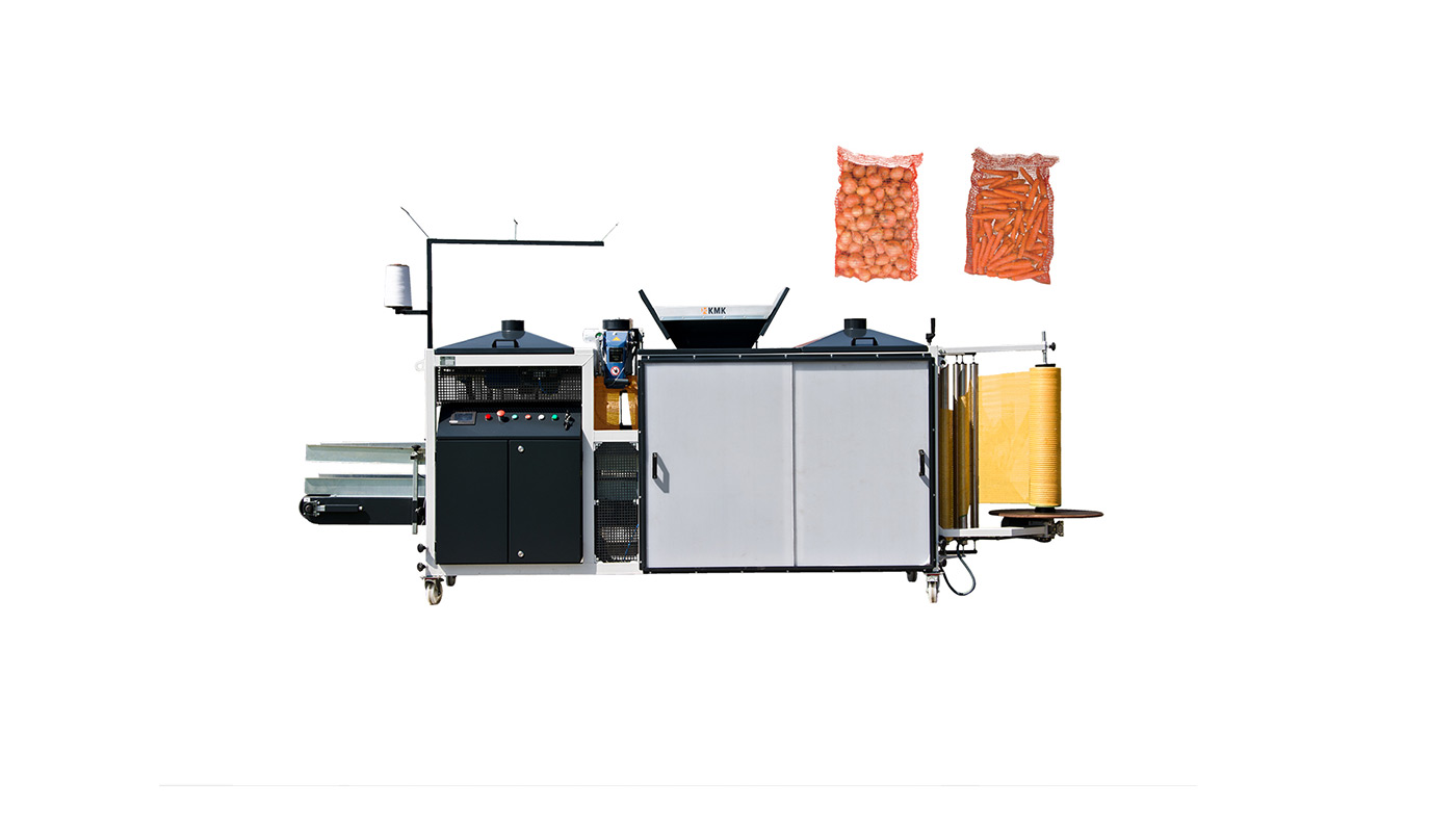 The KMK R2 automatic mesh bagging machine featuring its double-thread Fischbein F100 sewing head.