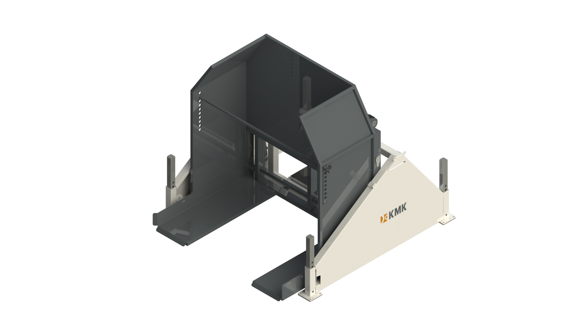 The KMK WSE economical box tipper, designed for easy loading with a manual pallet jack.